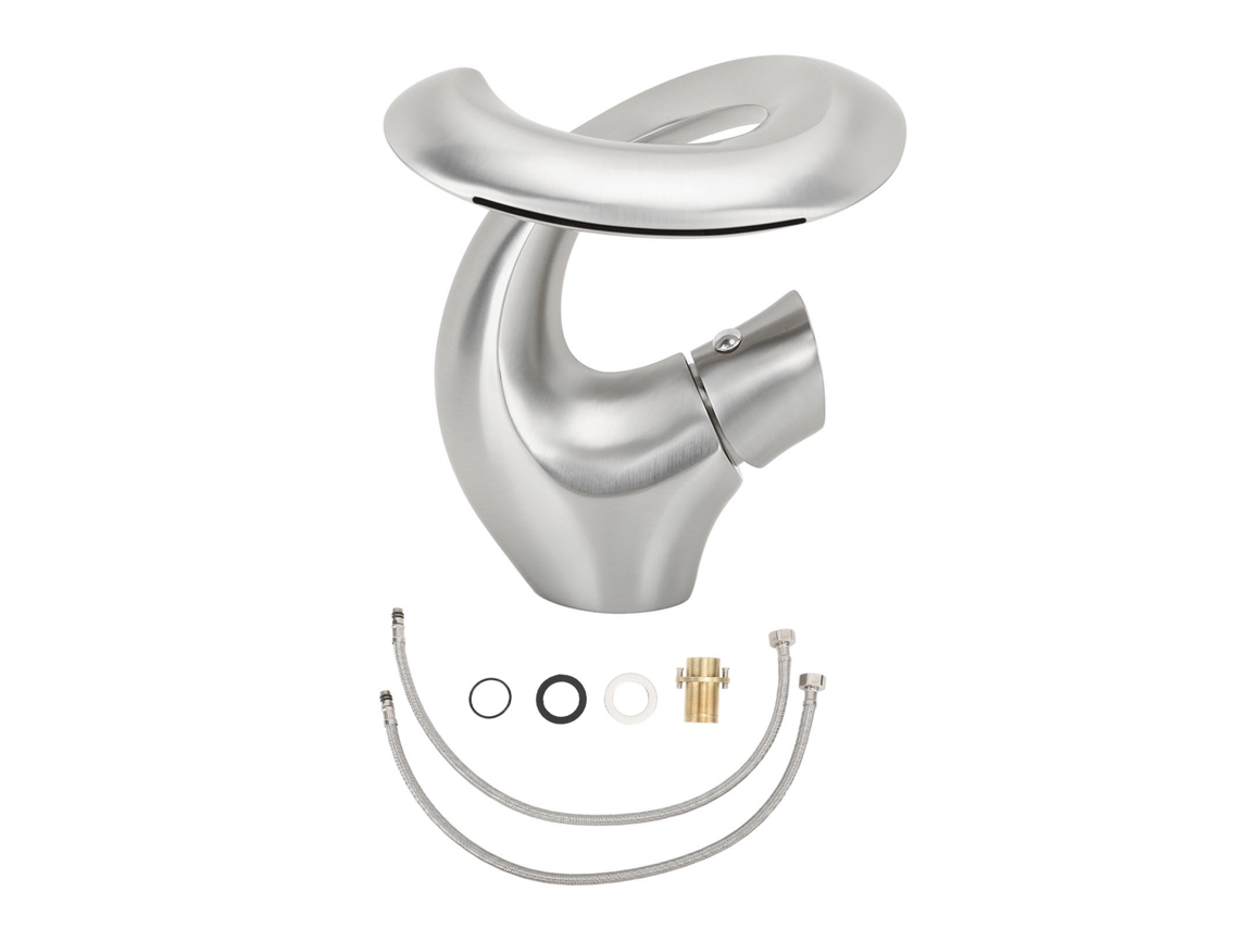 Grifo para lavabo de baño, cascada, ajustable, mezclador de agua caliente y fría, de latón, aerodinámico, para fregadero bajo encimera, color plateado
