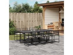 Juego de comedor de jardín de 9 piezas con cojines, mimbre sintético negro, DKD Home Decor