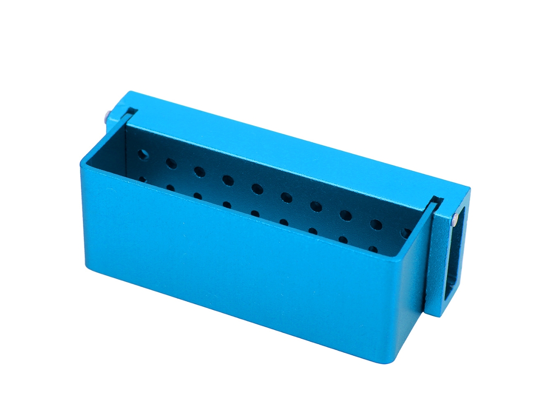 Caja desinfectante para taladros dentales de acero inoxidable con 30 orificios y mandril azul - Herramienta dental