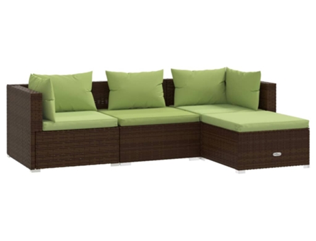 Conjunto 4 muebles de jardín VIDAXL y cojines ratán sintético marrón