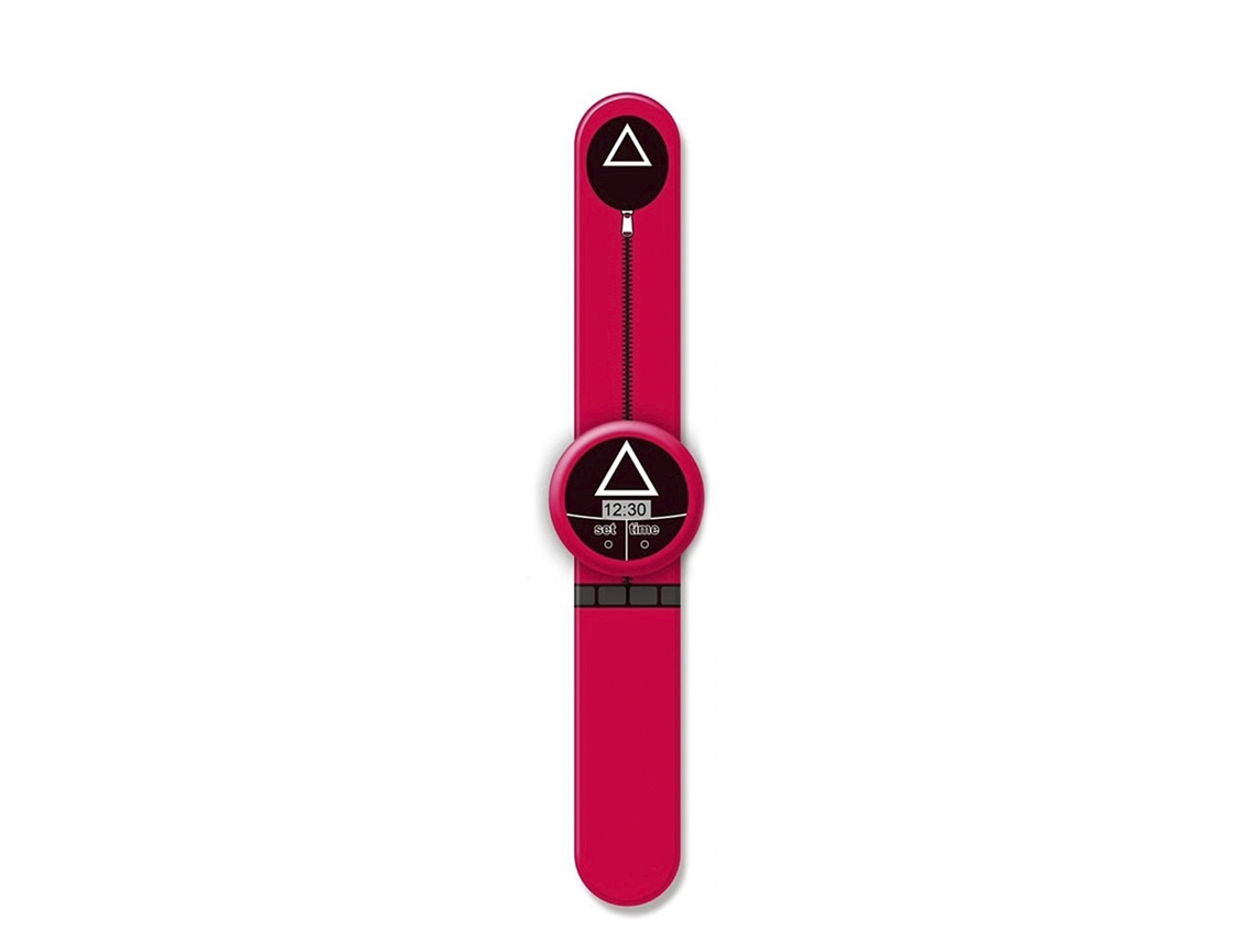 Reloj digital con estampado de calamar. Diseño triangular.