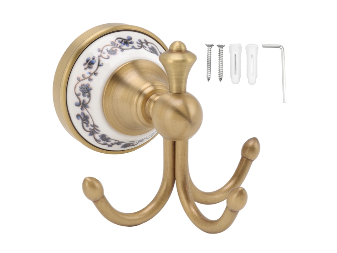 Elegante Gancho Decorativo De Pared Para Baño Y Sala De Estar, Fabricado En Cobre, Acero Inoxidable Y Cerámica.