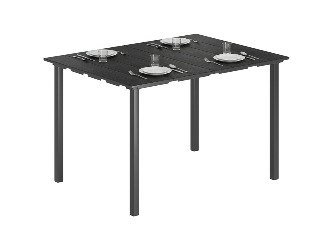 Mesa De Jantar De Jardim Para 6 Pessoas Com Superfície De Hdpe E Estrutura Metálica Para Pátio 120x90x74 Cm Preto