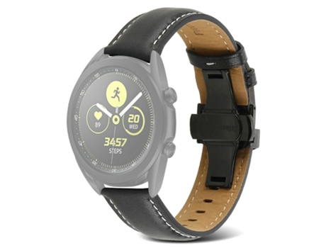 Correa de piel auténtica 22mm línea de costura para Huawei Watch GT 3 Pro 46mm/Garmin Venu 2 - negro