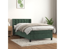 Cama Box Spring Con Colchón Terciopelo Verde Oscuro 100x200 Cm