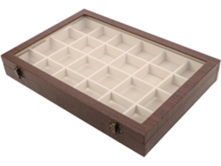 Joyero De Madera Vintage Con 24 Compartimentos Y Tapa De Cristal Para Guardar Collares Y Pulseras.