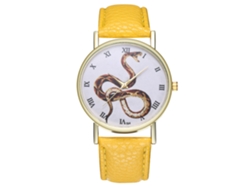 Reloj De Muñeca Analógico De Cuarzo Con Dial Redondo Y Patrón De Animales Moda Amarillo