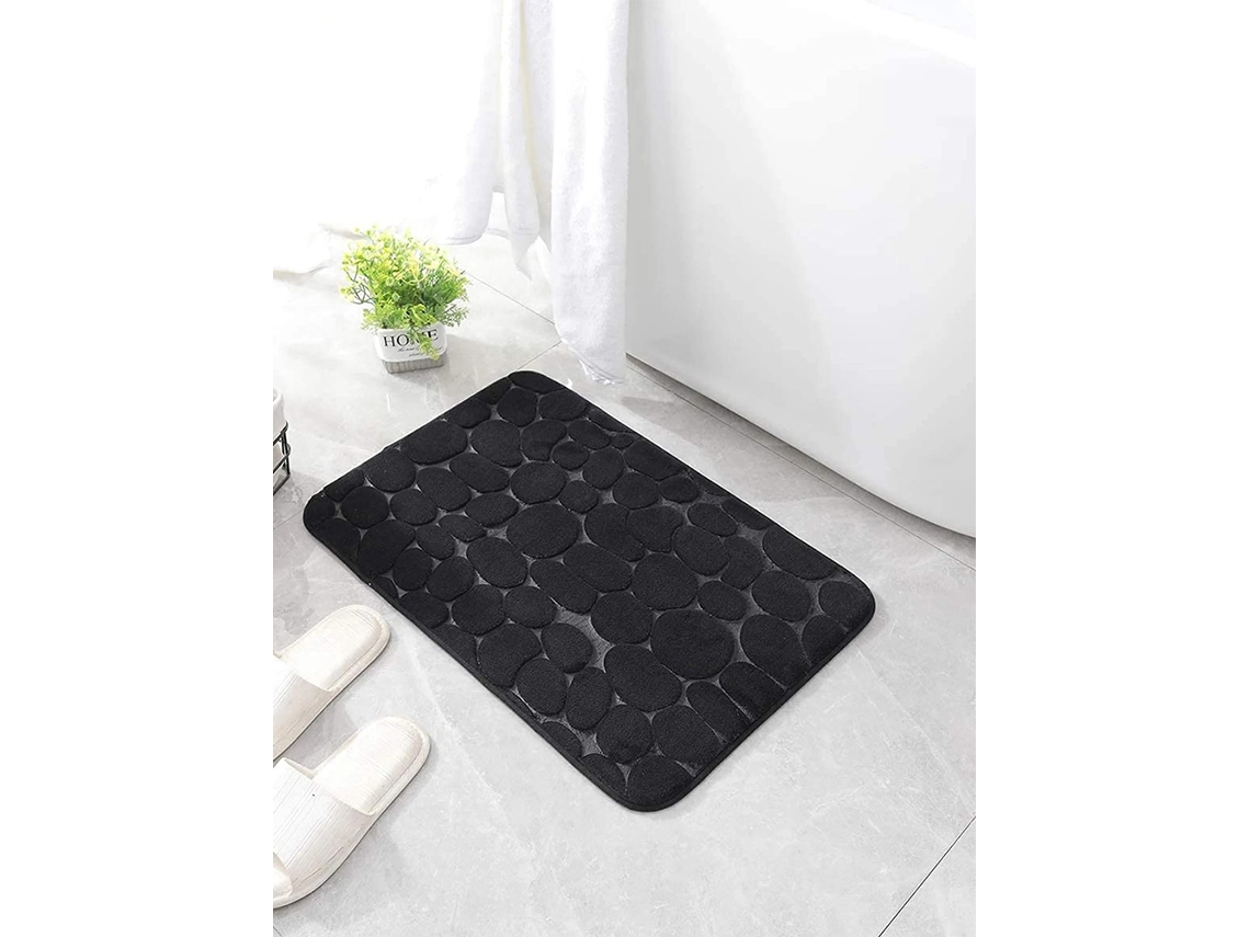 (negro) Alfombra De Baño Con Estampado De Piedra (1 Pieza), De Rápida Absorción, Antideslizante, Lavable.