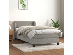 Cama Box Spring Con Colchón Terciopelo Gris Claro 90x190 Cm