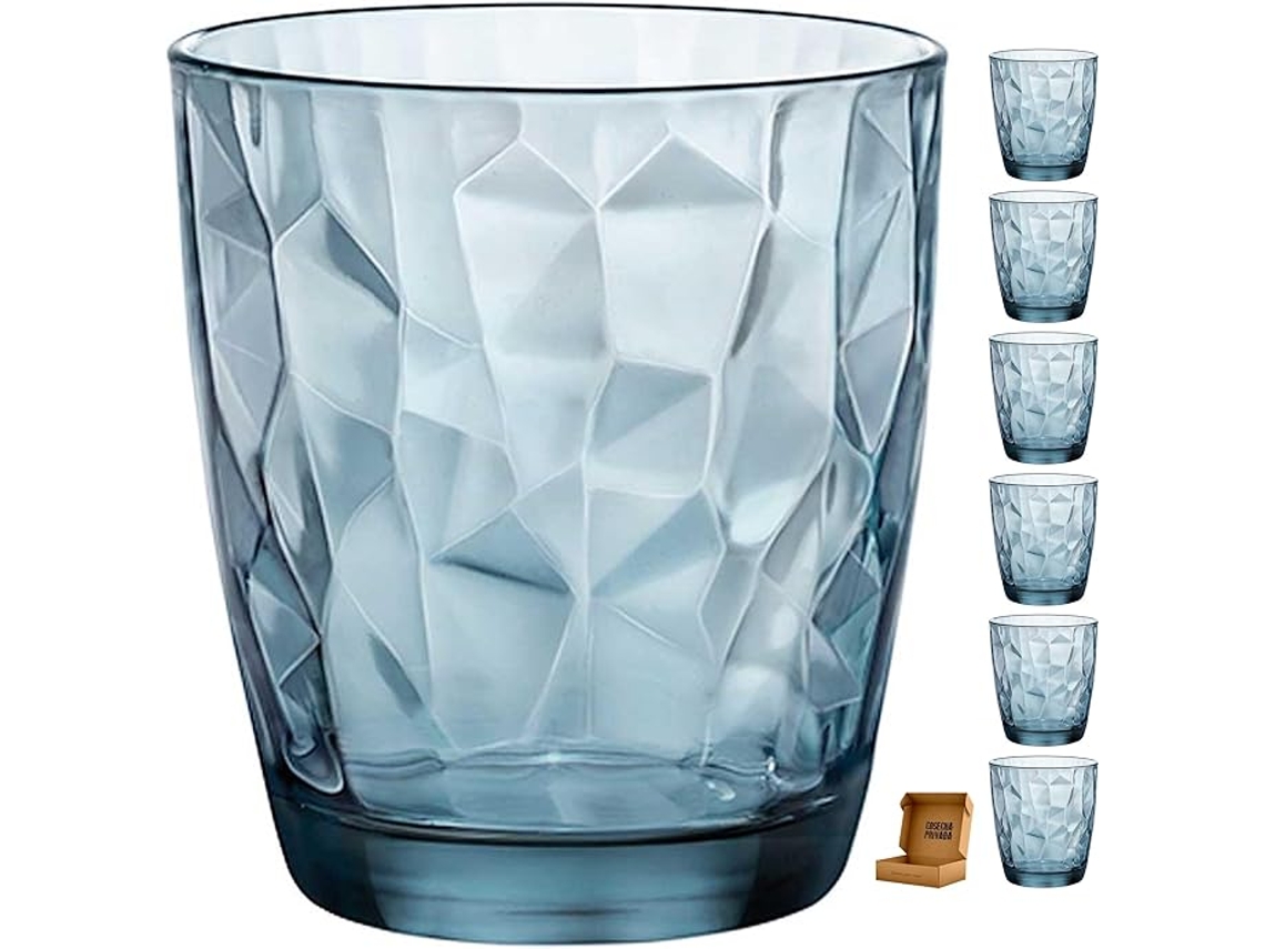 6 Vasos Diamond Azules Perfecto Para Uso En Casa, Restaurante Y En Fiesta, Ligeros Y Resistentes Con Acabado De Diamantes (azul, 39 Cl)