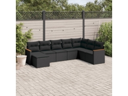 Conjunto de 8 sofás de jardín con cojines de mimbre sintético negro, Dkd Home Decor