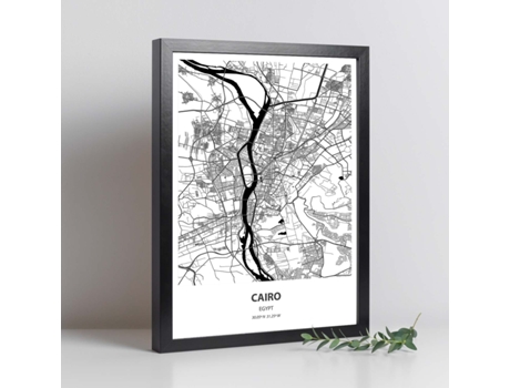 Póster NACNIC con Mapa de Cairo - Egipto. Pósters de Ciudades de ÁFrica con Mares y RíOs En Color Negro.