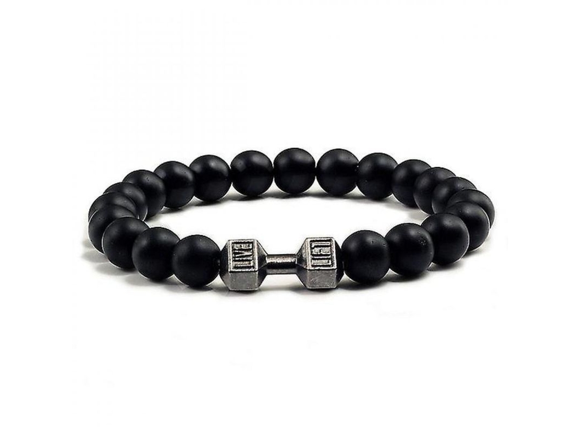 Pulsera De Piedra Lava Negra Natural Con Mancuerna Mate Para Hombre Mujer Fitness Joyería Barbell Kp Negro Mate De Cañón