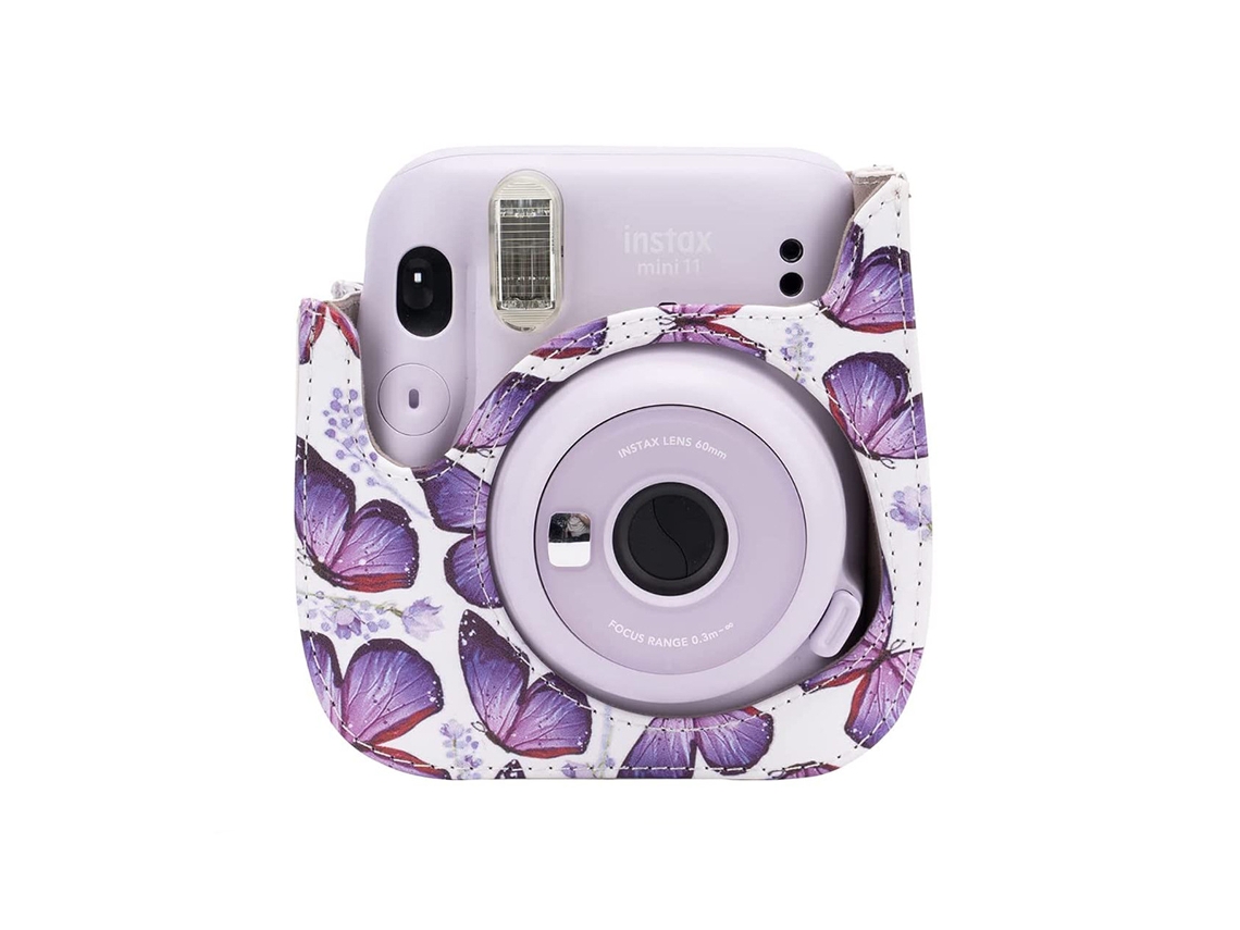 Estuche Chrui para Instax Mini 11 y 12, de piel sintética con correa (mariposa morada)
