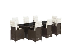 Maison Exclusive - Set De Mesa Y Sillas Jardín 9 Piezas Y Cojines Ratán Pe Marrón