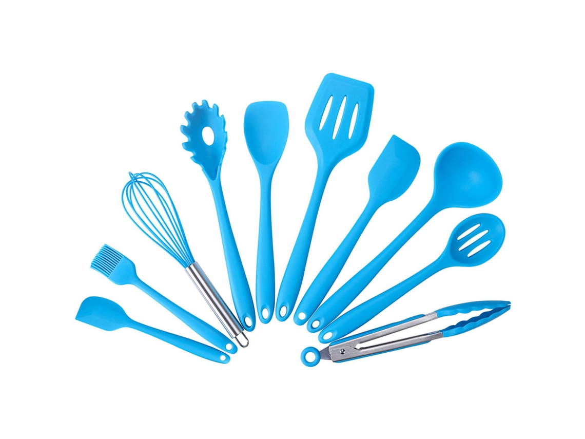 Juego de utensilios de cocina de silicona, 10 piezas, azul. Siurn