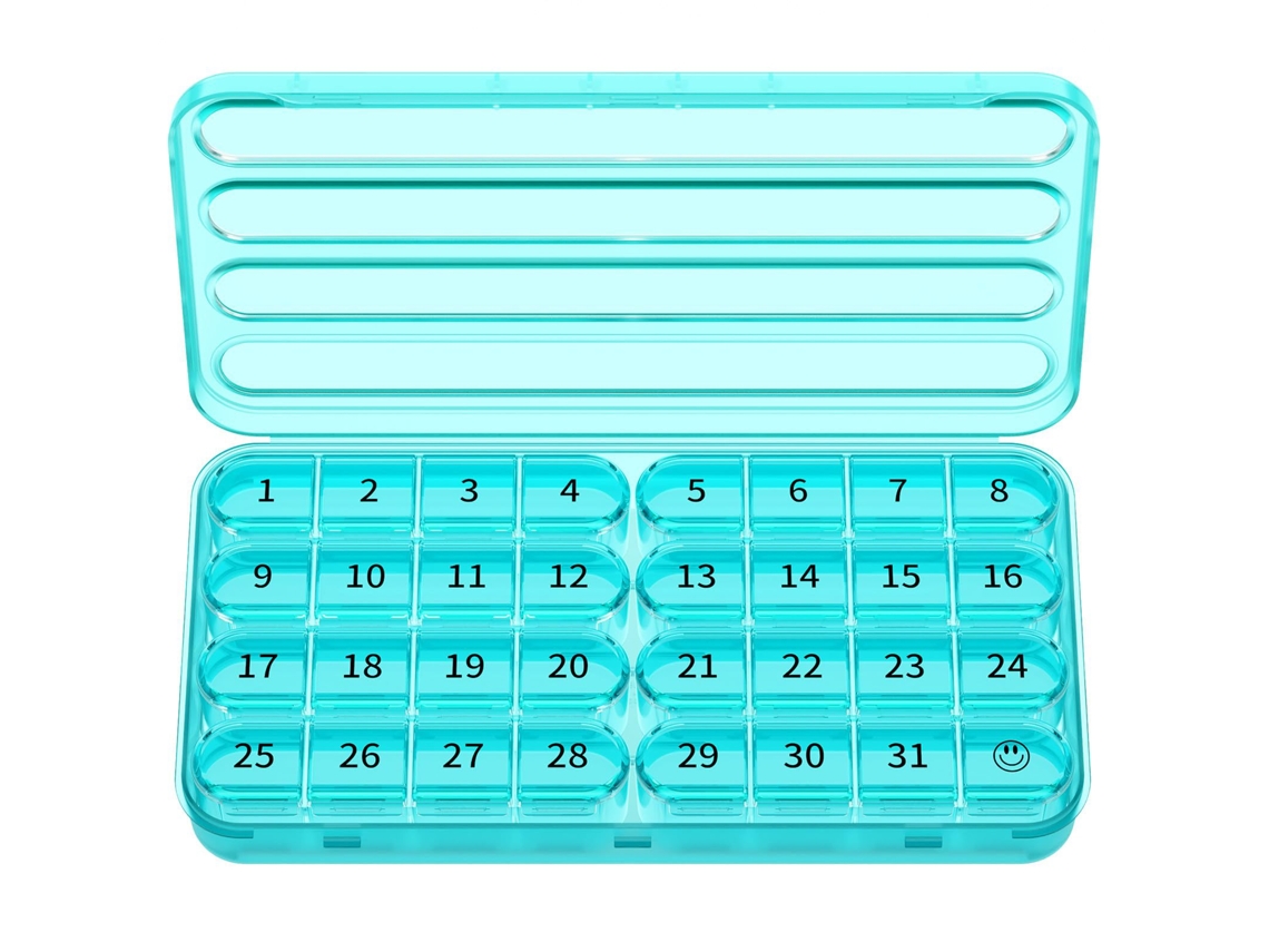 Organizador De Pastillas Eifson 31 Días 1 Vez Al Día Para Viaje Sin Bpa (cian)