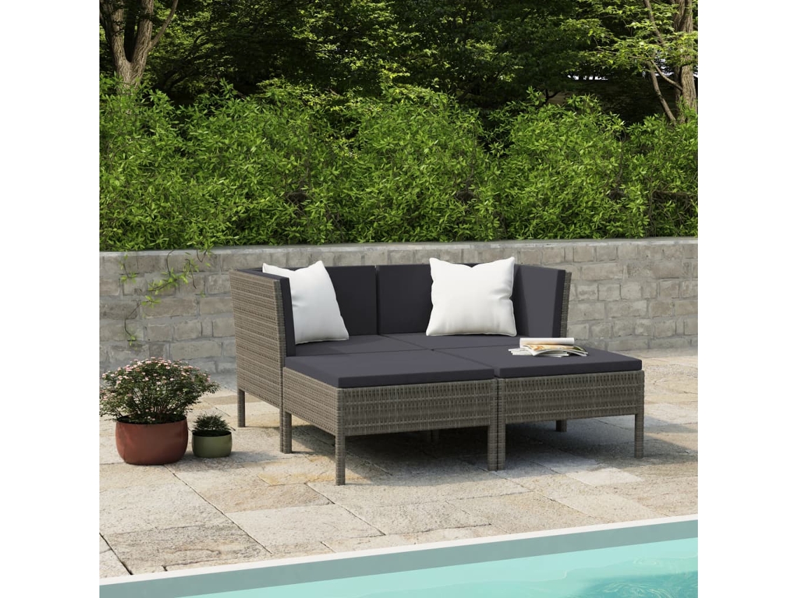 Conjunto de muebles de jardín con cojines, mimbre gris PE, Dkd Home Decor