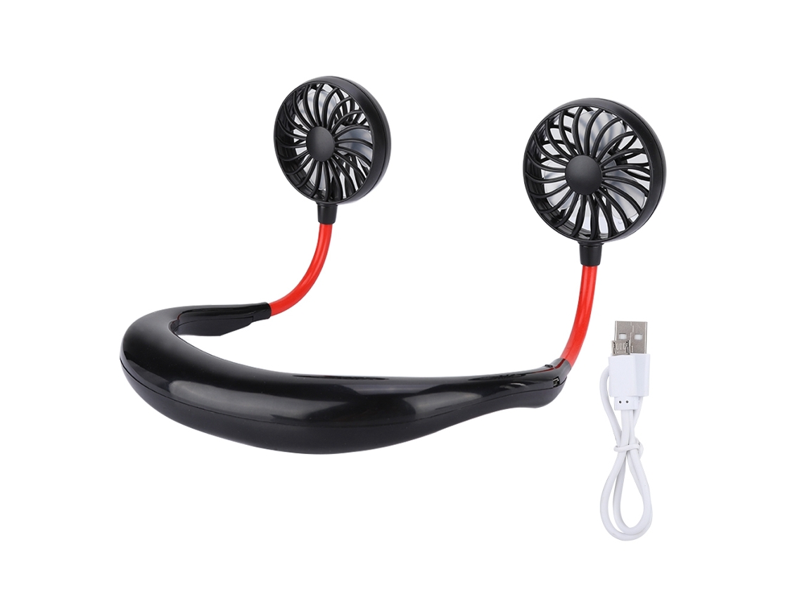 Abanico Pequeño De Cuello Usb Recargable Portátil De Doble Cabezal