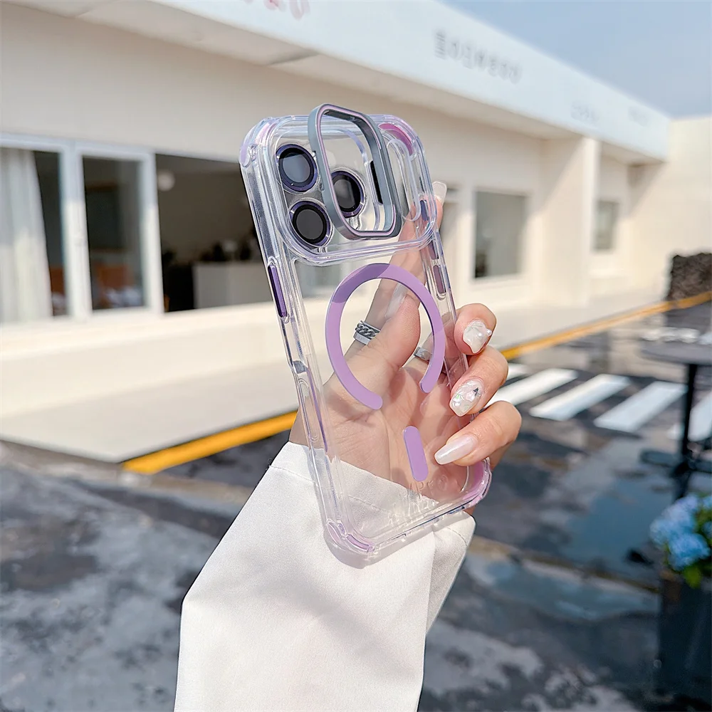 (iphone 12 Pro Max, Morado) Funda Magnética Transparente Para Iphone, Funda Protectora A Prueba De Golpes