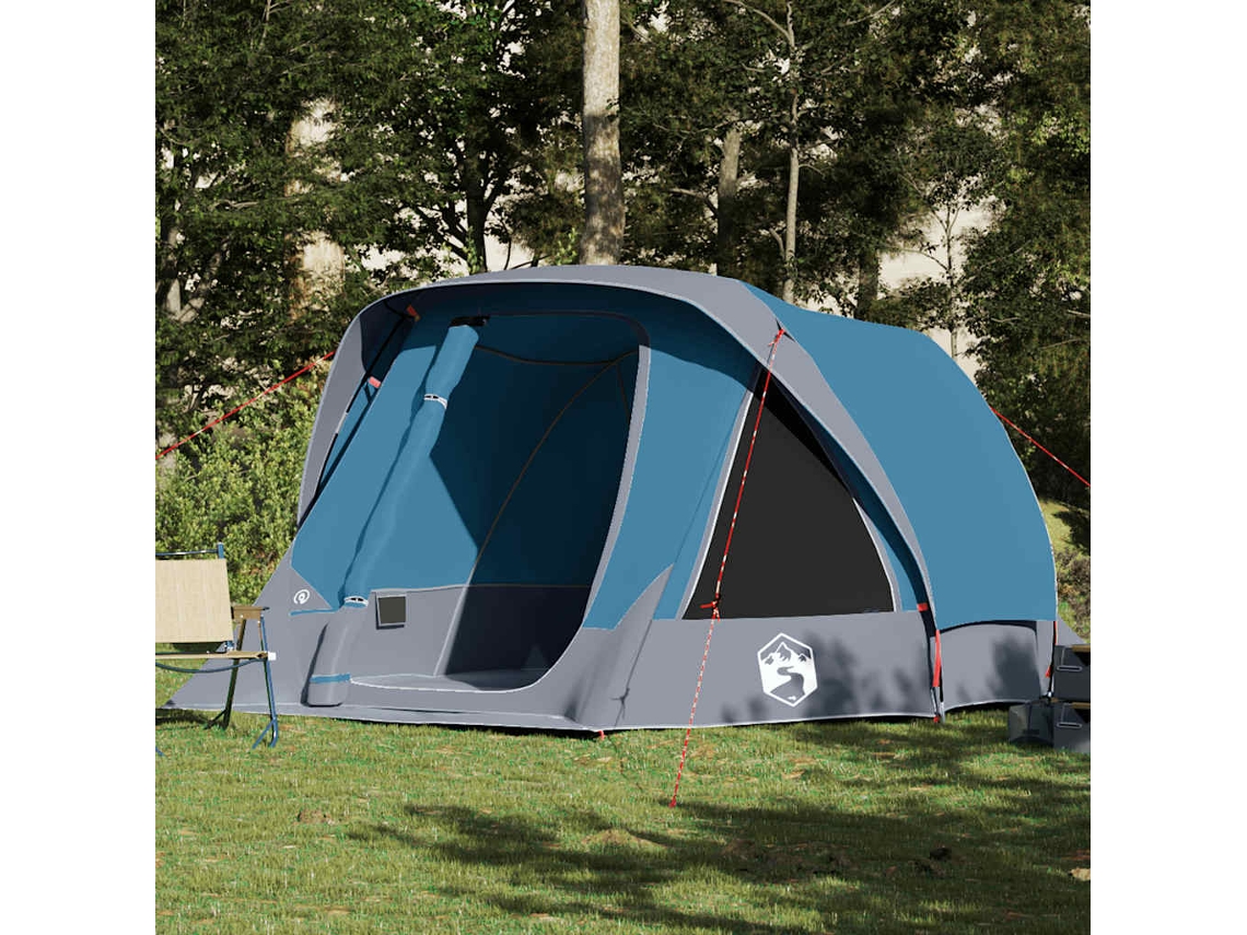 Tienda de campaña familiar, tipo cabaña, para 6 personas, impermeable, azul.