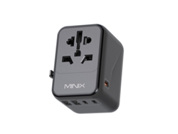 Adaptador De Viaje Universal Minix Tp35 Con Puerto Pd De 35 W, Usb-a, Usb-c Y Enchufe Internacional De Ca.