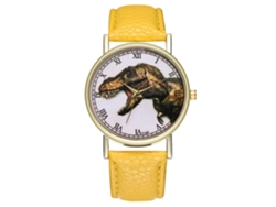 Reloj De Pulsera Unisex Informal De Cuarzo Con Estampado De Dinosaurios, Elegante Y Moderno, Amarillo.