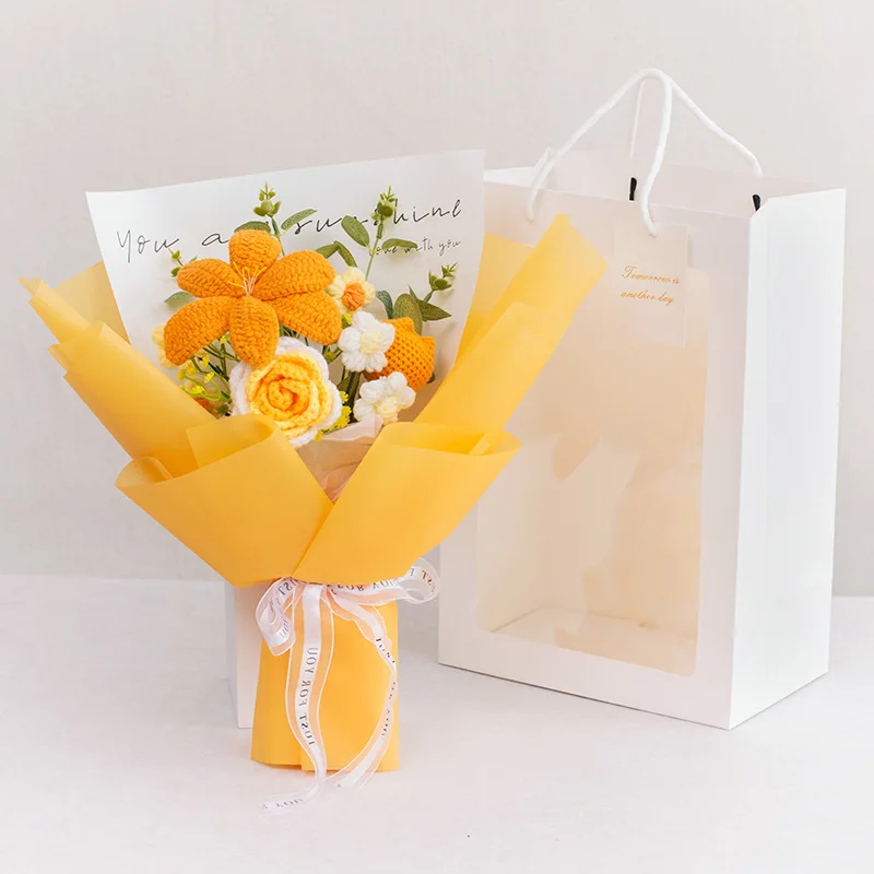 Bolso De Mano Con Flores De Rosas Artificiales Tejidas A Crochet, Ramo Creativo, Regalo De San Valentín