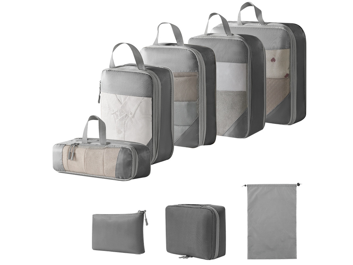 Conjunto De Bolsas Organizadoras Para Malas, Com Bolsa Digital E Nécessaire, Pacote Com 8 Chrui (cinza)