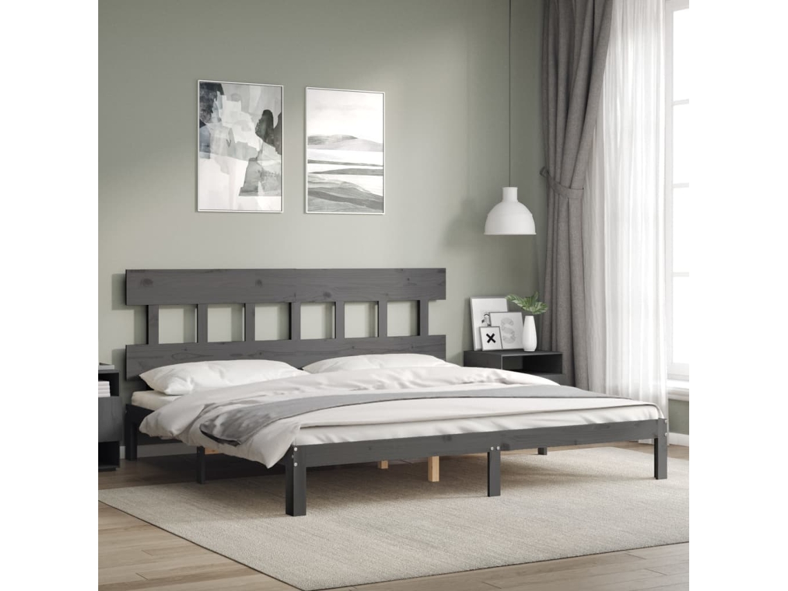 Estructura De Cama Con Cabecero Madera Maciza Gris 200x200 Cm