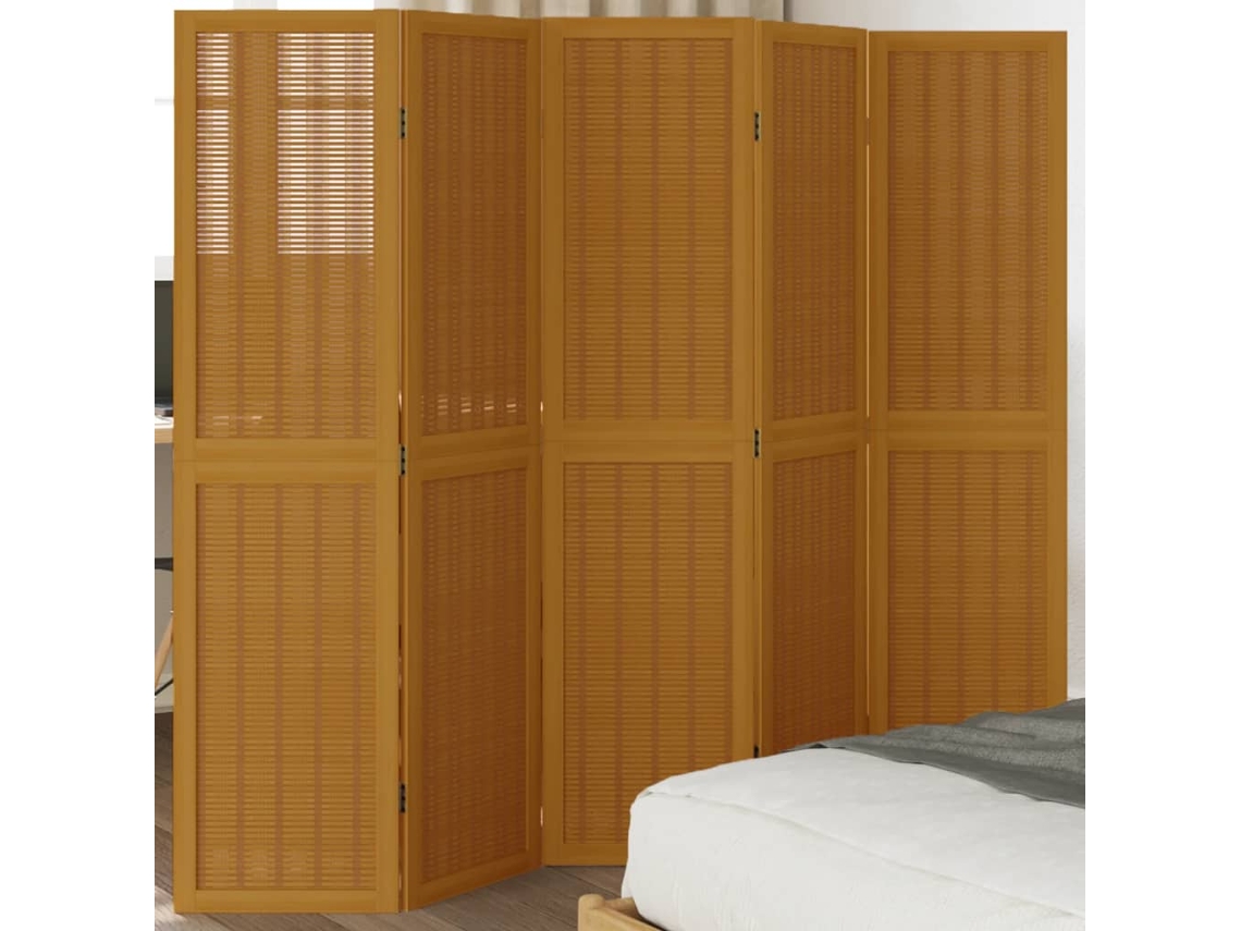 Biombo de 5 paneles de madera maciza de paulownia marrón Wsd352925 Lovely Home