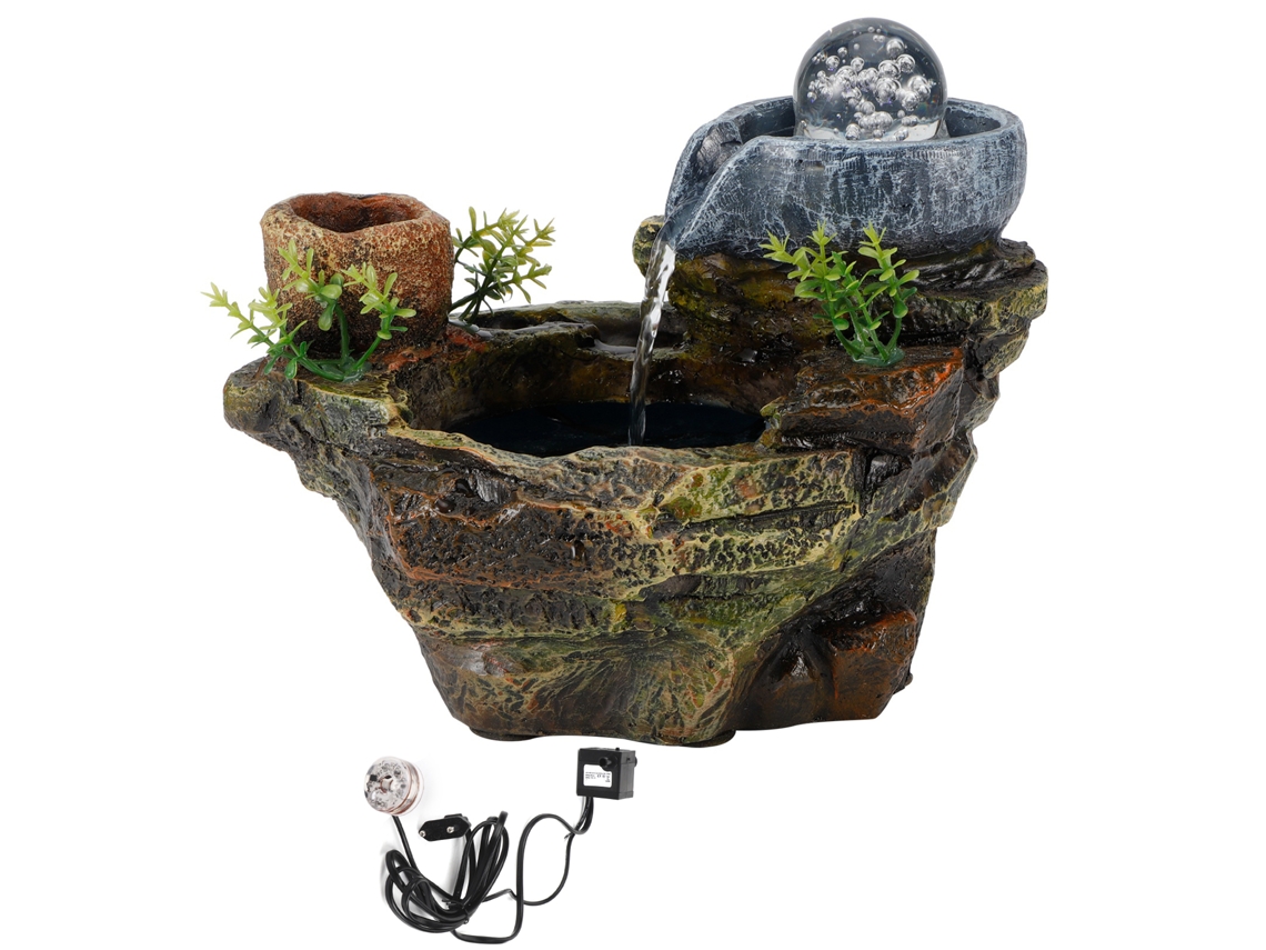 Paisaje de piedra de resina con luces LED Fontaine, decoración suculenta para el hogar