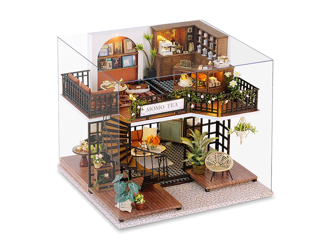 Maqueta 3d De La Casa De Té Momo, Con Cubierta Antipolvo Y Luces Led, Dimensiones 22x19x18 Cm.