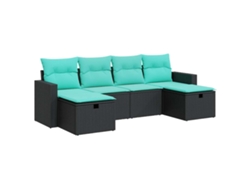 Conjunto de sofá de jardín de 6 piezas con cojines de mimbre, negro, EXCLUSIVO DE LA CASA (6 piezas)