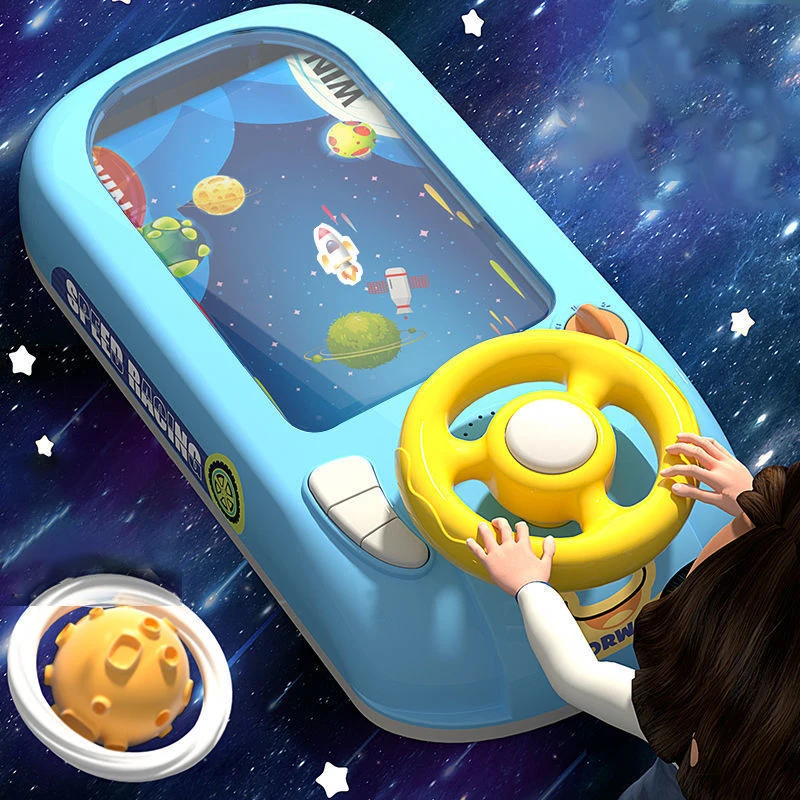 Juego de carreras de aventura espacial con volante, simulación de conducción, juguete de carreras Mdug (azul)