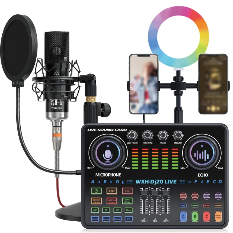 Kit De Tarjeta De Sonido, Micrófono Profesional Para Mezcla Y Canto En Estudio De Grabación, 48 V