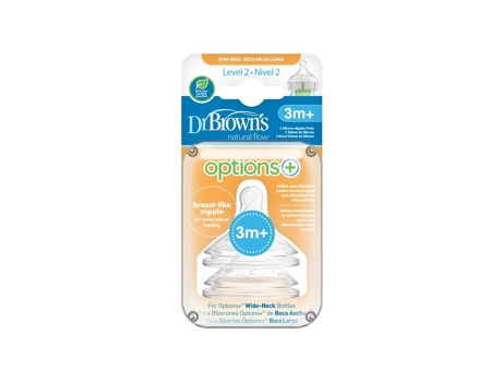Tetinas DR BROWN Options+ Nivel 2 Boca Ancha 3M+ 2 Unidades