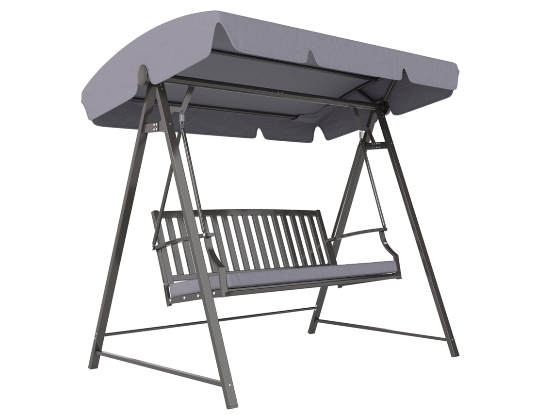 Columpio de jardín para 3 personas, banco columpio con toldo ajustable, cojín y estructura de acero, 205x133x181 cm, gris, ZENCORE SERVICES