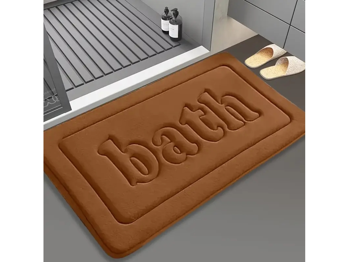 (marrón) Alfombra De Baño De Franela Antideslizante Y Absorbente De 1,2 Cm, Felpudo Decorativo