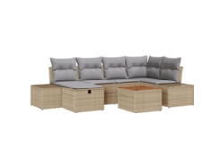 Conjunto 7 De Sofá De Jardín De Vidaxl Con Cojines En Beige Poli Ratán