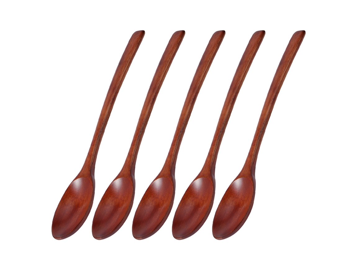VYLARA Colher De Sopa Para Sopa, 5 Peças, Com Cabo De Madeira, Utensílio De Cozinha Para Adultos E Crianças