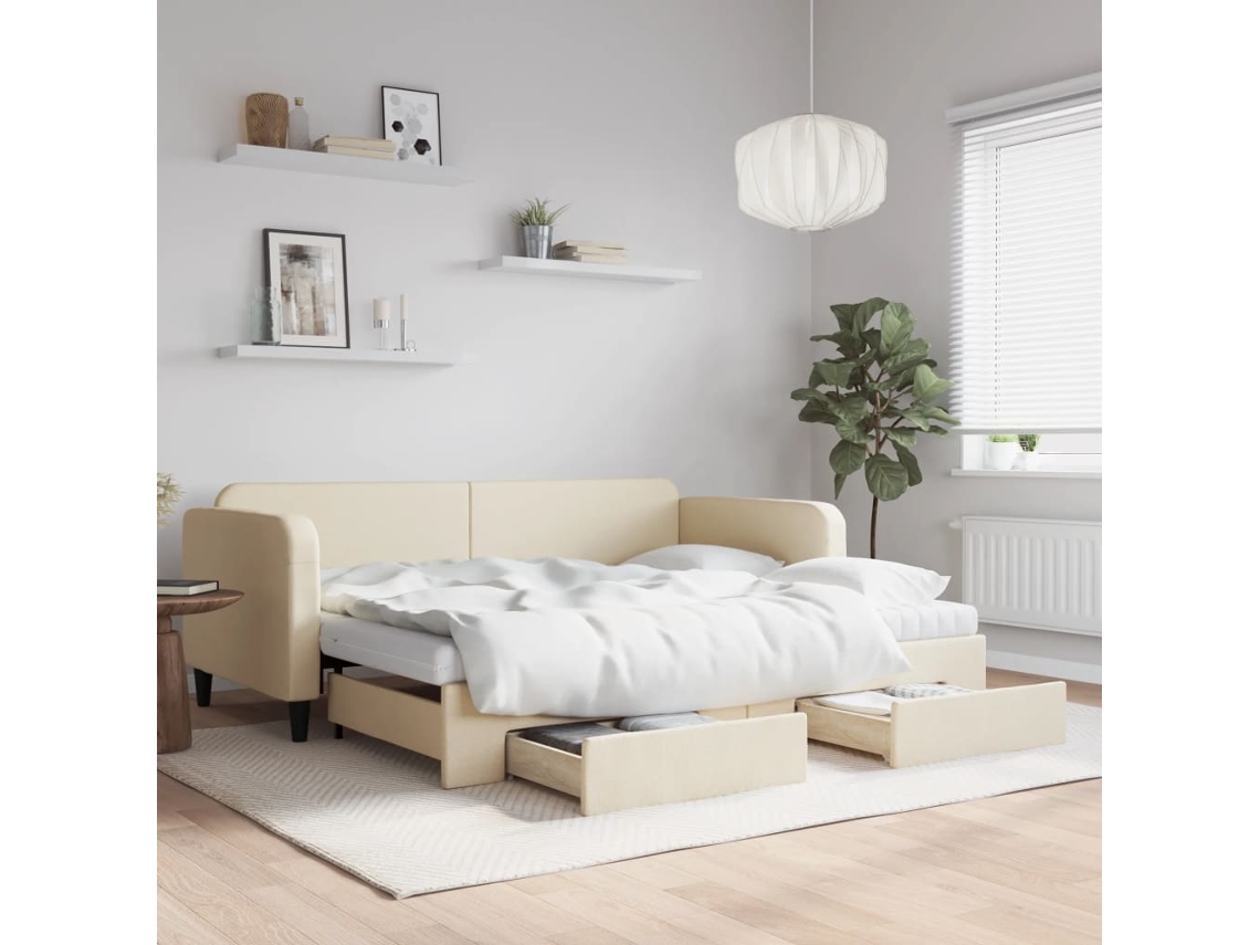 Sofá Cama Nido Con Cajones Tela Color Crema 90x200 Cm