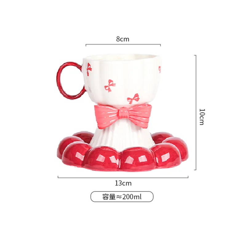 Taza De Café De Cerámica (roja, 200 Ml), Vajilla En Tonos Dopaminérgicos, Bonita Taza De Té Con Pajarita.