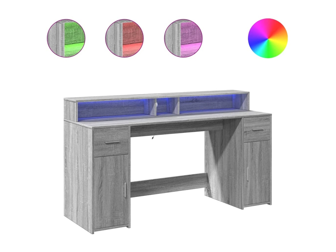Escritorio con luces LED 160x55x91 cm Derivados de madera Gris Sonoma MAISON EXCLUSIVE