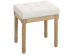 Puf Rústico, Lino Sintético, Patas De Madera, Asiento Acolchado Beige.