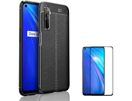 Funda y Protector de Pantalla Oppo Realme 6 PHONESHIELD Rugged Leather / Flexguard Full Negro