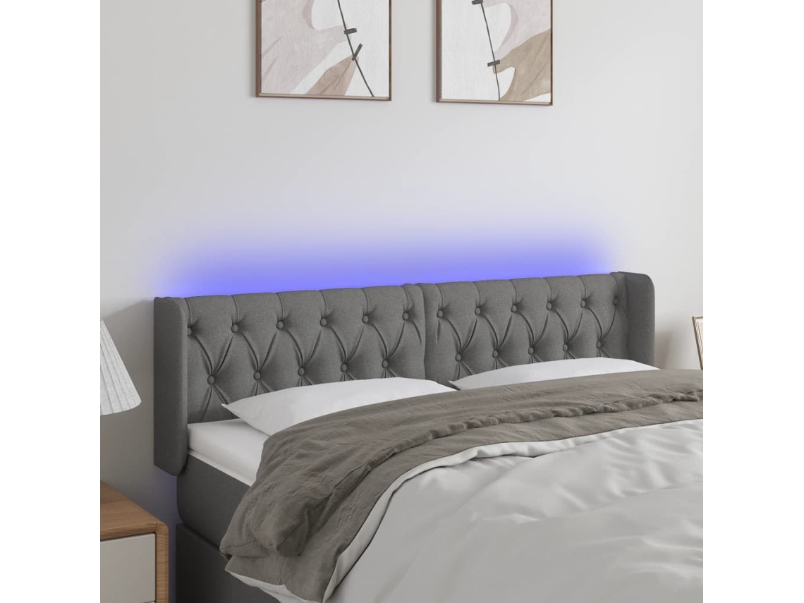 Cabecero Con Led De Tela Gris Oscuro 163x16x78/88 Cm