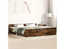 Estructura De Cama Con Cabecero Piecero Roble Ahumado 160x200cm