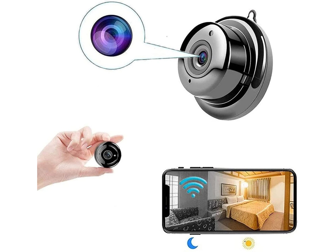 Mini cámara espía 1080P HD Wifi DVR oculta, visión nocturna, audio bidireccional, visualización remota para casa/oficina Yizhood (negra)