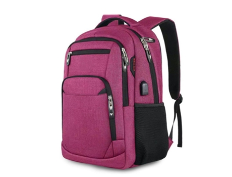 Mochila para portátil Mochila grande de mano con puerto de carga USB, mochila resistente al agua para hombres-rojo rosa